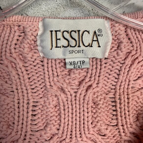 Vintage 90's Jessica Sport All Over Cable Knit V-Neck Pink Sweater - Picture 7 of 9